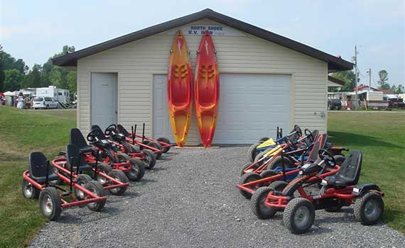 Kayaks and go-karts in campground